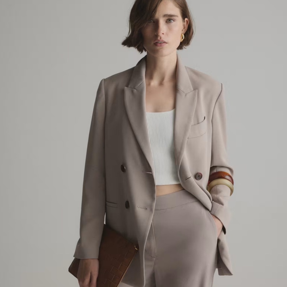 Quince Stretch Crepe Double-Breasted Blazer